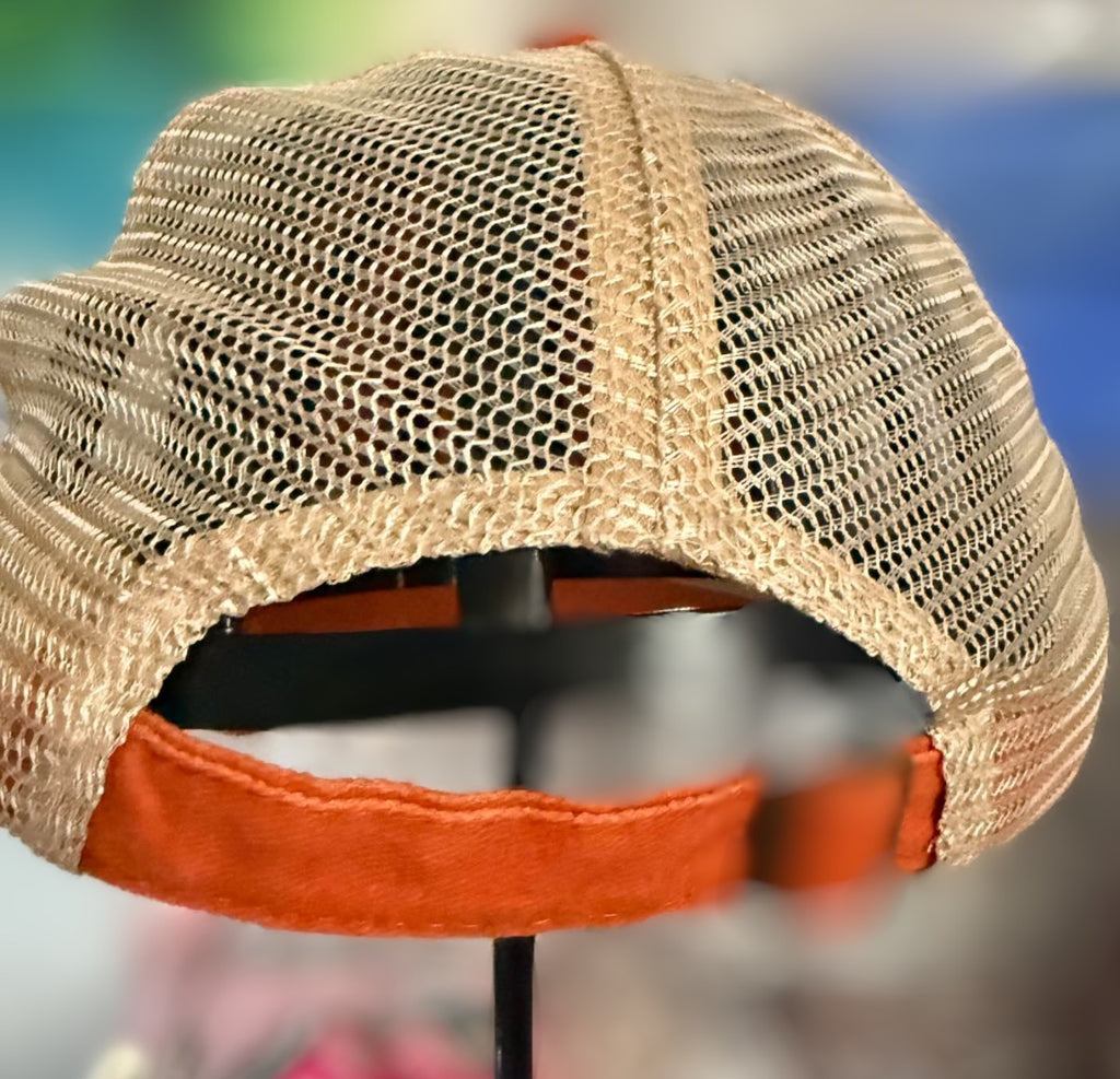 Orange Pumpkin Patch Trucker Hat with Turquoise Accents