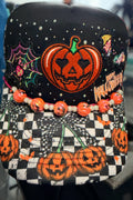Custom Embellished Halloween Trucker Snapback Hat With Pumpkin Hat Chain