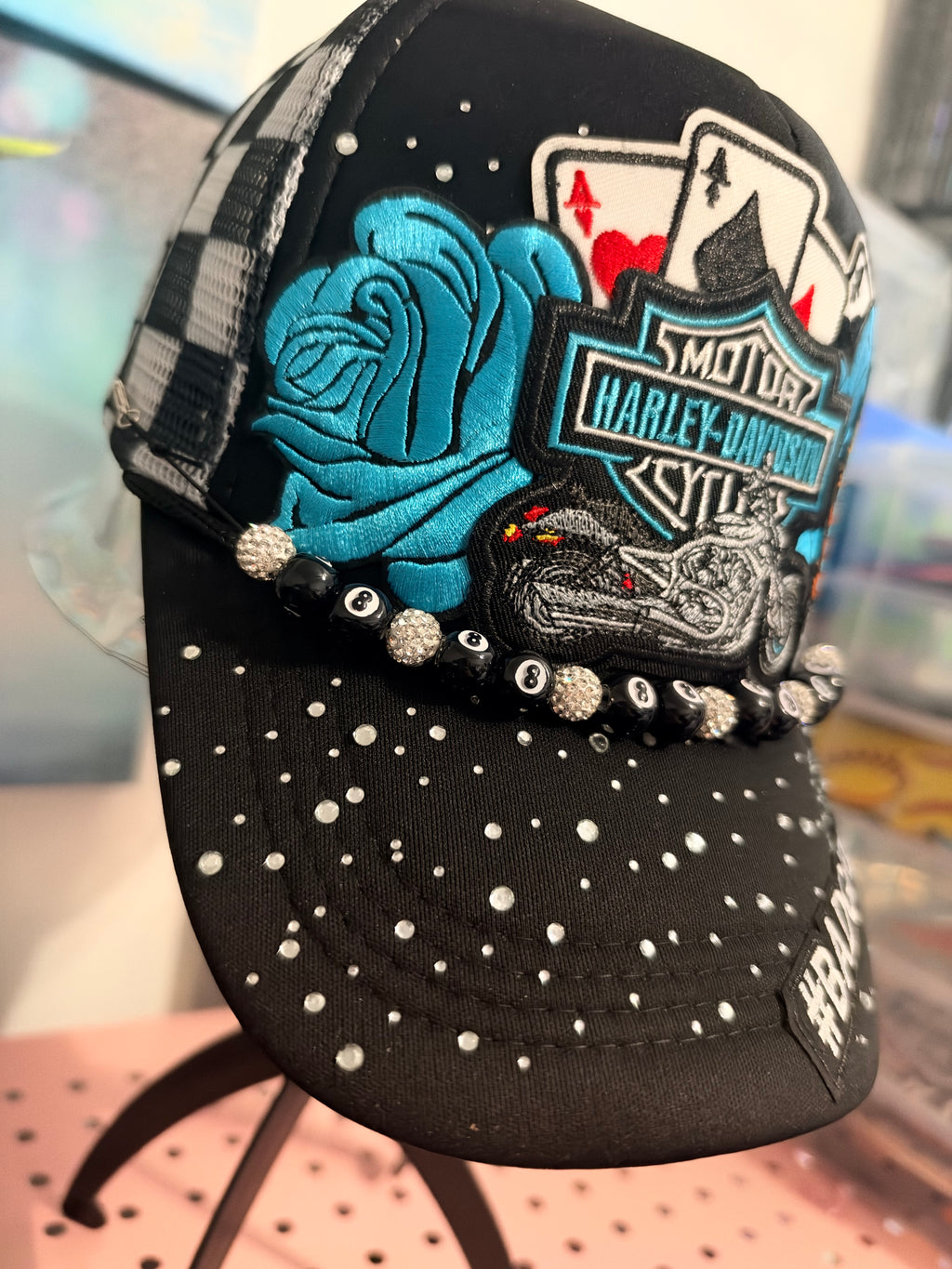 Custom Harley-Davidson Like Rhinestone Trucker Hat With 8