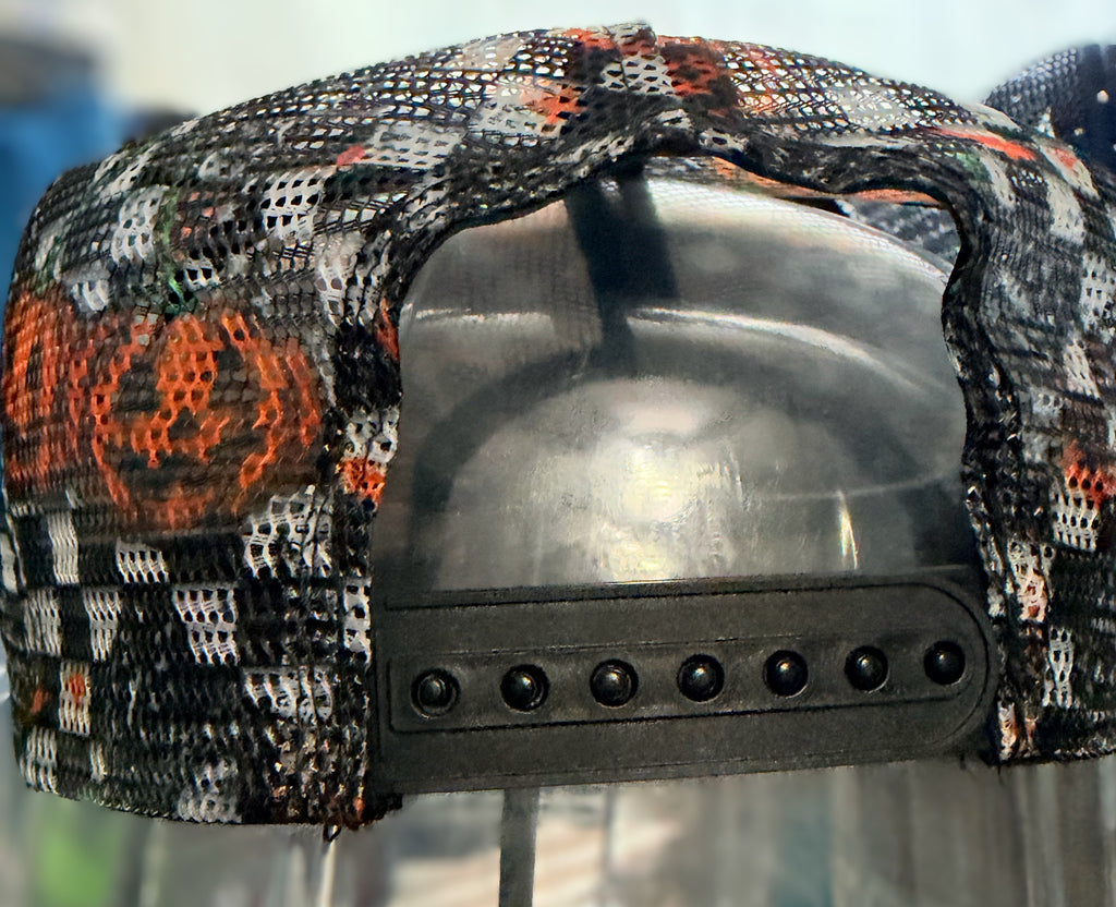 Custom Embellished Halloween Trucker Snapback Hat With Pumpkin Hat Chain
