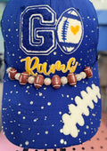 Custom Blue 'Go Rams' Football Rhinestone Trucker Hat
