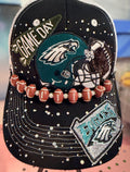 Custom Philadelphia Eagles Like Rhinestone Trucker Hat With Football Bling Hat Chain