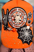 Orange Halloween Themed Trucker Hat with Hat Chain