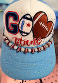 Custom "Go Titans" Rhinestone Beaded Football Trucker Hat