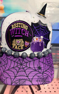Resting Witch Face Purple Spiderweb Trucker Hat with Spiderweb Hat Chain