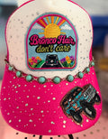Custom Pink Bronco Hair Don't Care Trucker Hat With 2 Hat Chains
