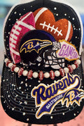 Custom Baltimore Ravens Rhinestone Sequin Trucker Hat Snapback With Football Hat Chain