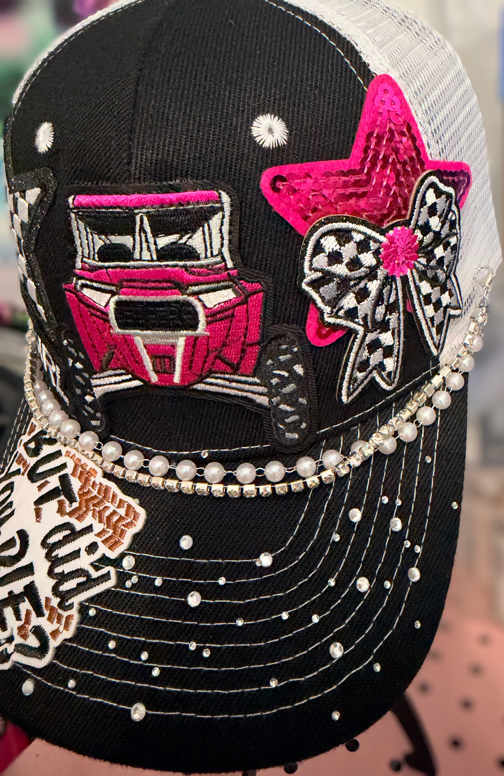 Custom Pink UTV Rhinestone Trucker Hat