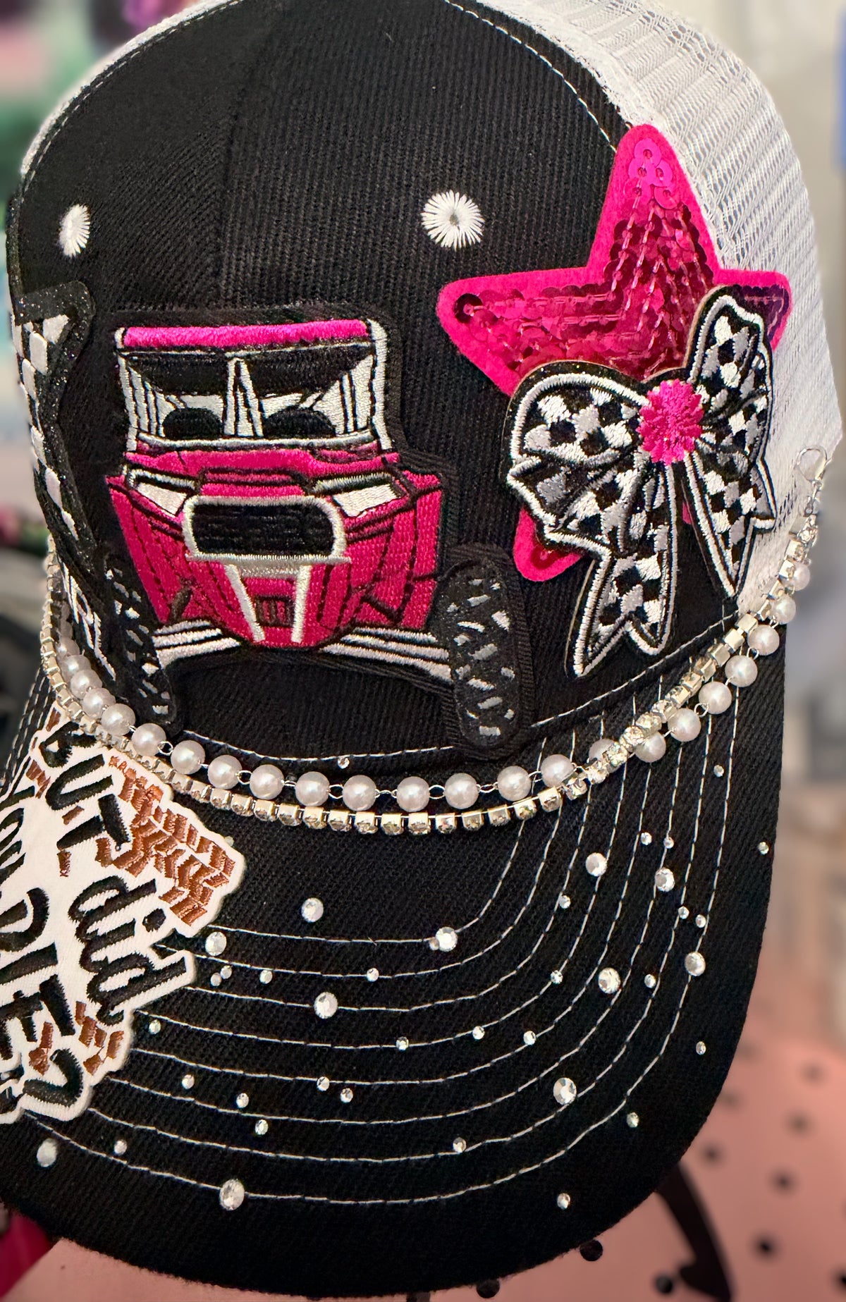 Custom Pink UTV Rhinestone Trucker Hat