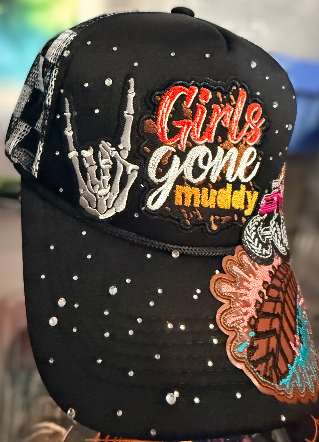 Girls Gone Muddy Custom Trucker Hat With Rhinestones
